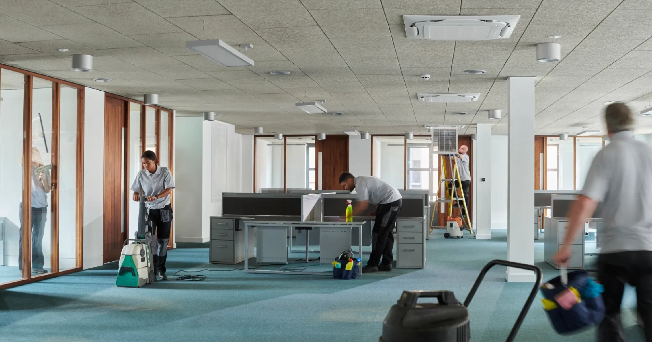 Professional cleaning team at work